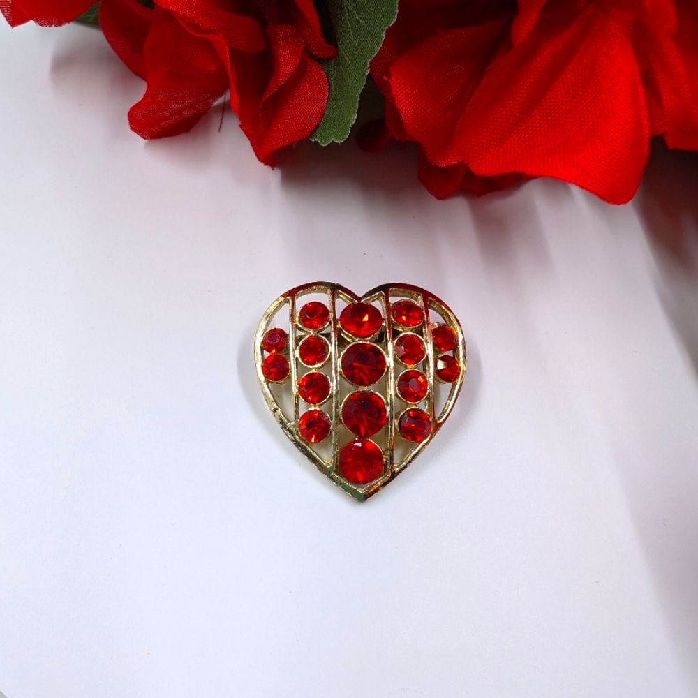 Red Genuine Crystal Vintage Heart Shaped Brooch